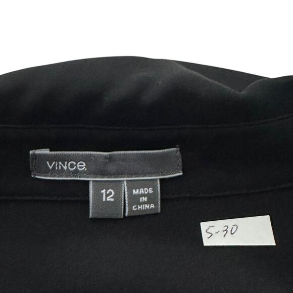 Vince Black Silk Collared Long Sleeve Shirt Women's Top Size 12 | 5-30 - Picture 3 of 6